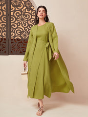 Najma Solid Knot Side Wrap Hem Abaya Set Green