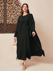 Najma Solid Knot Side Wrap Hem Abaya Set Black