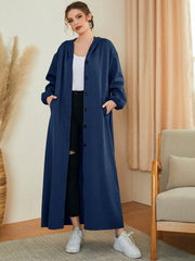 Mulvari Women's Single-breasted Arab Abaya Navy Blue