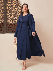 Najma Solid Knot Side Wrap Hem Abaya Set Blue