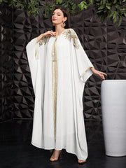 Najma Women's Elegant Turkish Long Shirt With Golden Embroidery White