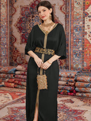 Najma Batwing Sleeve Dress With Weave Design Black