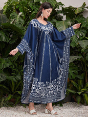 Najma Women's Turkish Long Shirt & Arabic Traditional Long Robe Royal Blue