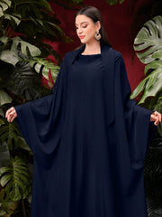 Najma Women's Solid Color Batwing Sleeve Dress Navy Blue