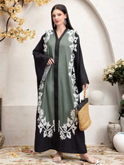 Najma Women Elegant Printed Arabian Traditional Long Shirt Green