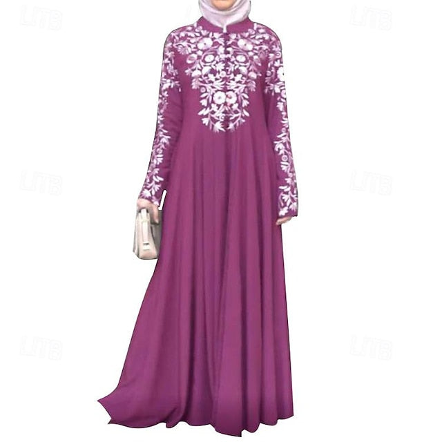 Women's Dress Abaya Religious Saudi Arabic Arabian Muslim Ramadan Floral Adults Dress