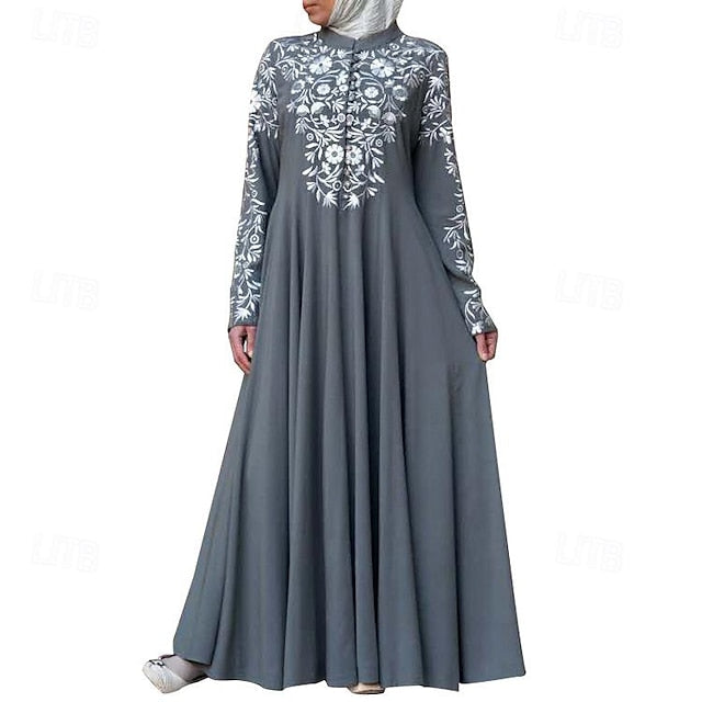 Women's Dress Abaya Religious Saudi Arabic Arabian Muslim Ramadan Floral Adults Dress