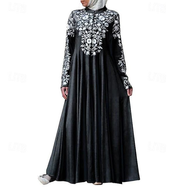 Women's Dress Abaya Religious Saudi Arabic Arabian Muslim Ramadan Floral Adults Dress